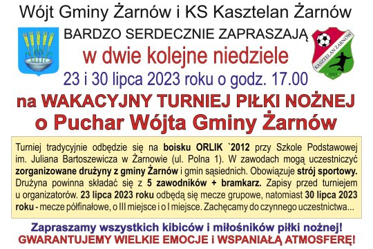 Wakacyjny Turniej Piłki Nożnej o Puchar Wójta Gminy Żarnów 2023