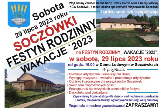 Festyn Rodzinny „Witajcie Wakacje 2023” w Soczówkach