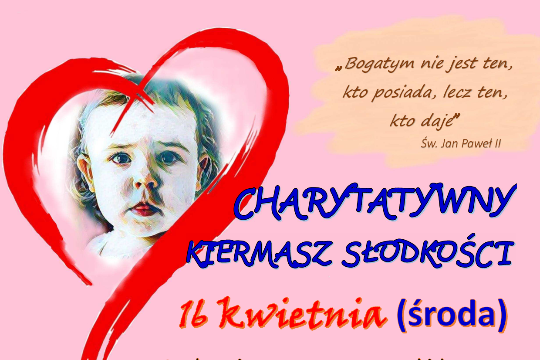 Charytatywny kiermasz słodkości, SP w Żarnowie, 16 kwietnia 2025 roku (środa) - plakat