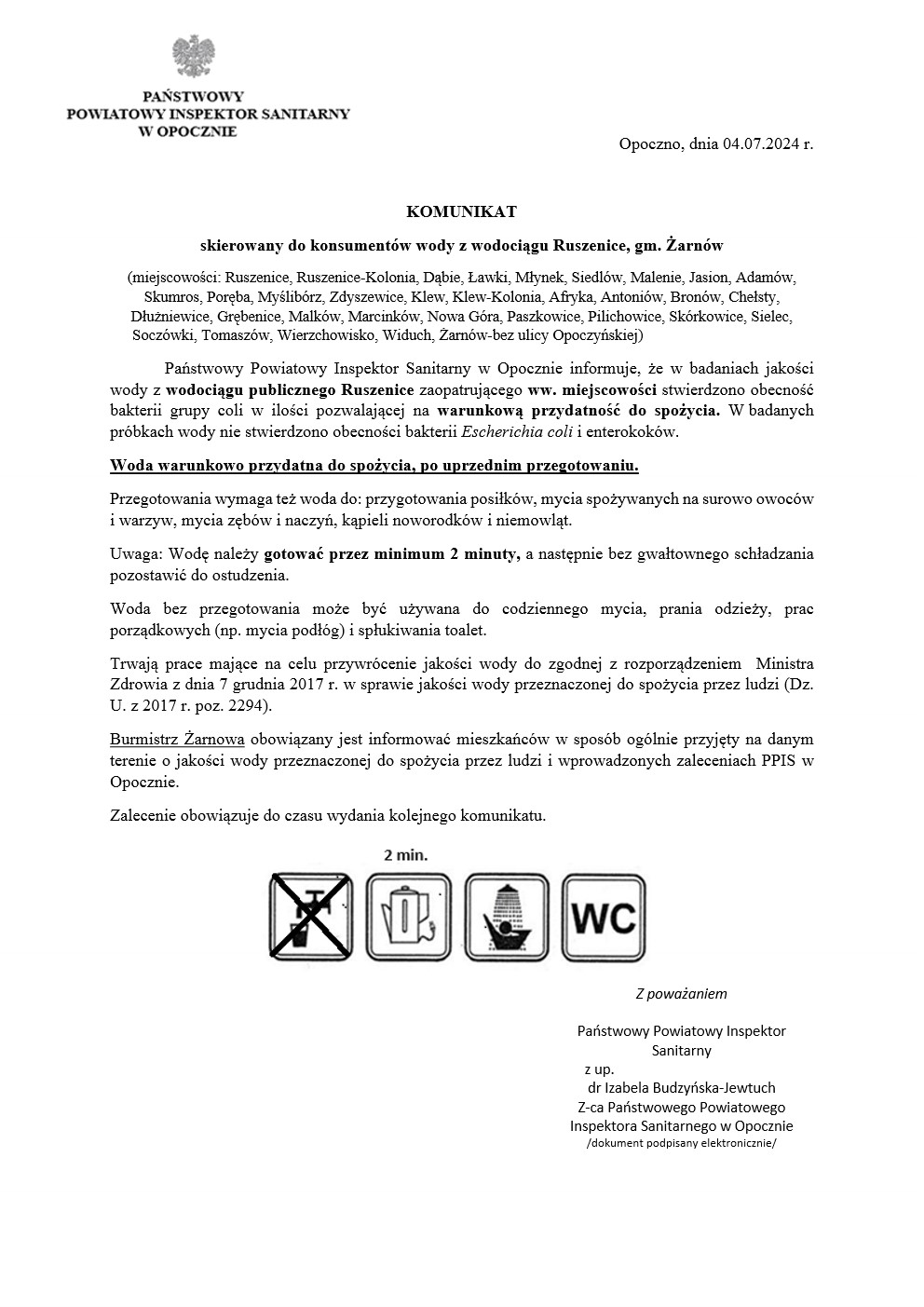 Komunikat PSSE z dnia 4 lipca 2024 roku