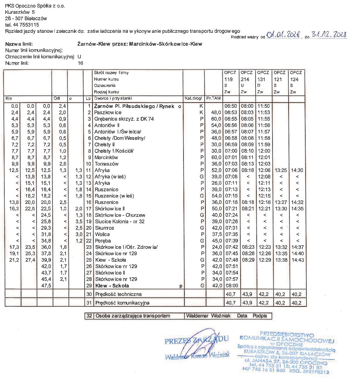 Rozkłady jazdy linii nr 16