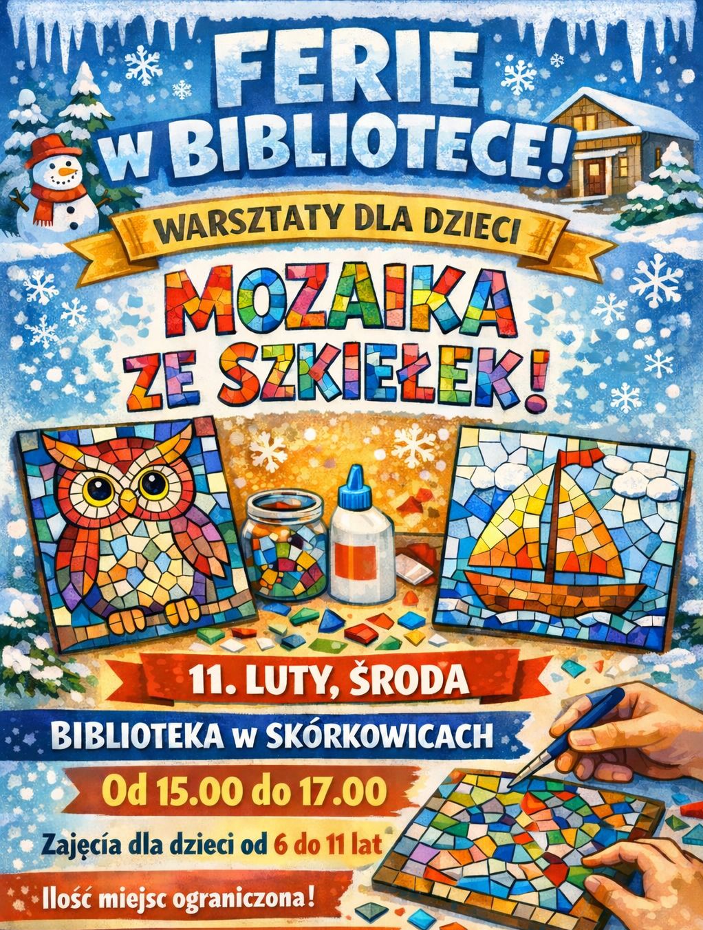 Zajęcia dla dzieci - Mozaika ze szkiełek w Bibliotece w Skórkowicach