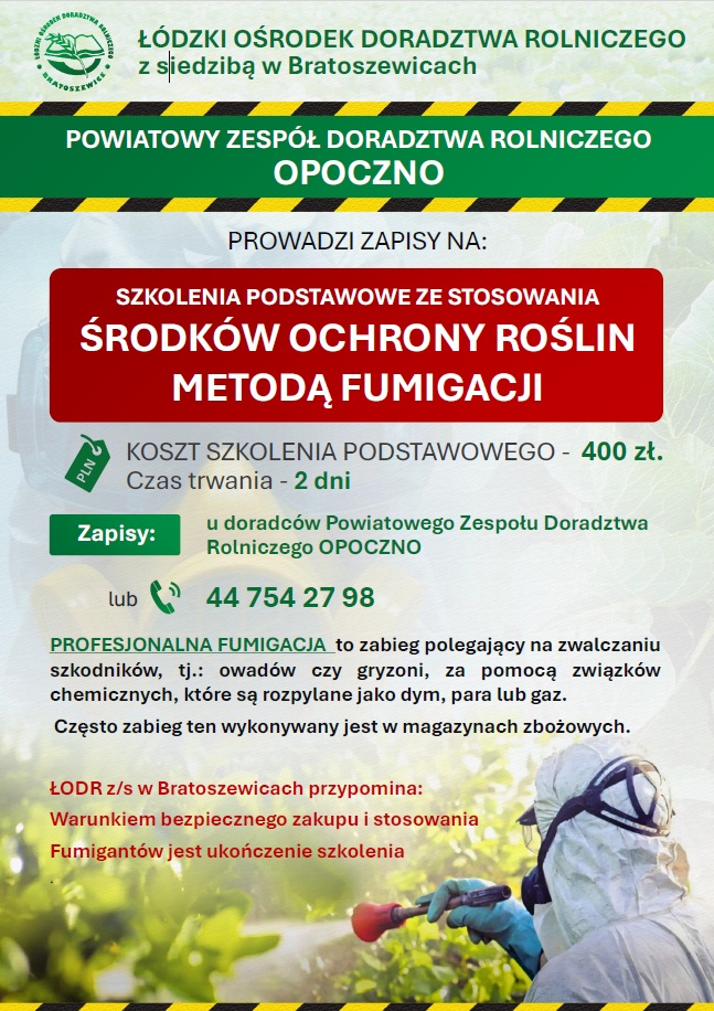 Szkolenie ze stosowania środków ochrony roślin metodą fumigacji